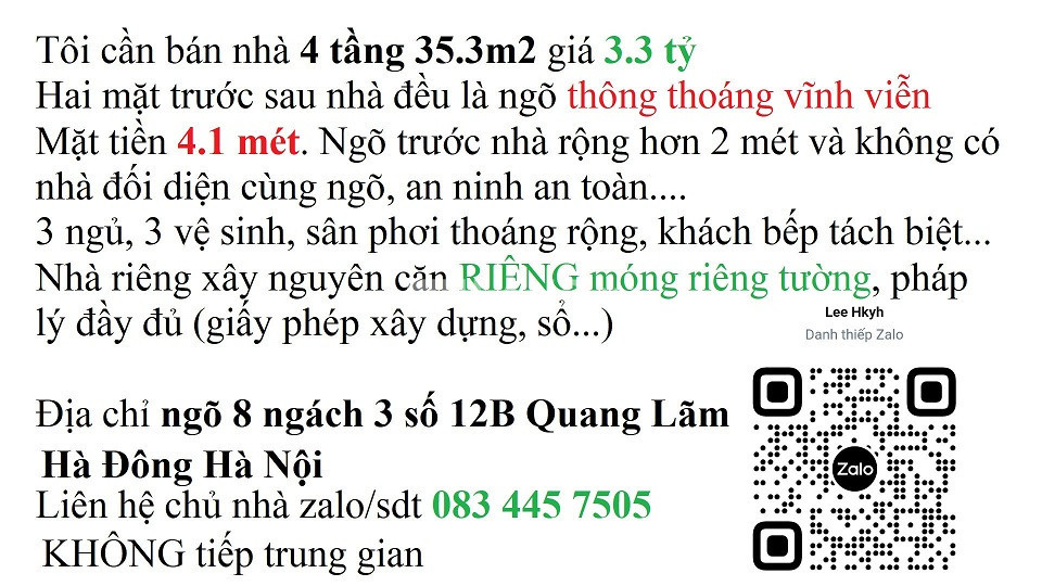 Tôi cần bán nhà 4 tầng 35.3m2 giá 3.3 tỷ tại Phú Lãm, Hà Đông