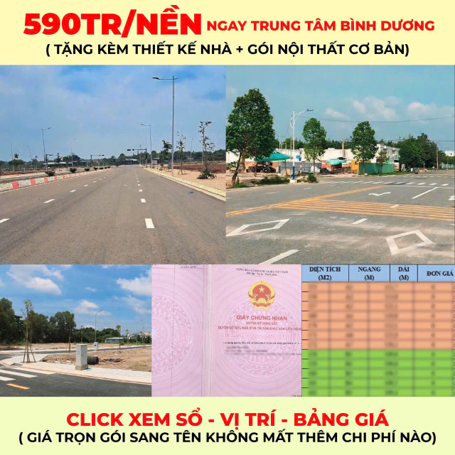 🔥 CHÍNH CHỦ BÁN ĐẤT TRUNG TÂM BÌNH DƯƠNG – GIÁ CHỈ 590 TRIỆU/NỀN 🔥