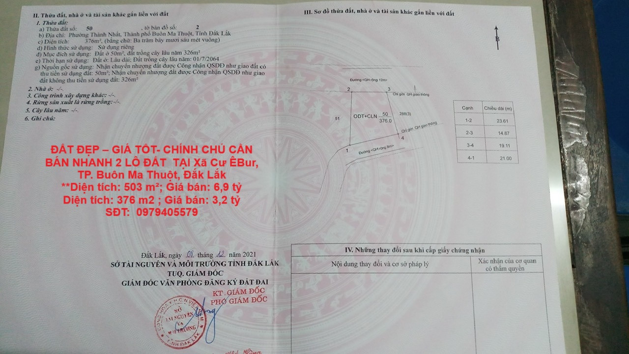 ĐẤT ĐẸP – GIÁ TỐT- CHÍNH CHỦ CẦN BÁN NHANH 2 LÔ ĐẤT  TẠI Xã Cư ÊBur, TP. Buôn Ma Thuột, Đắk Lắk