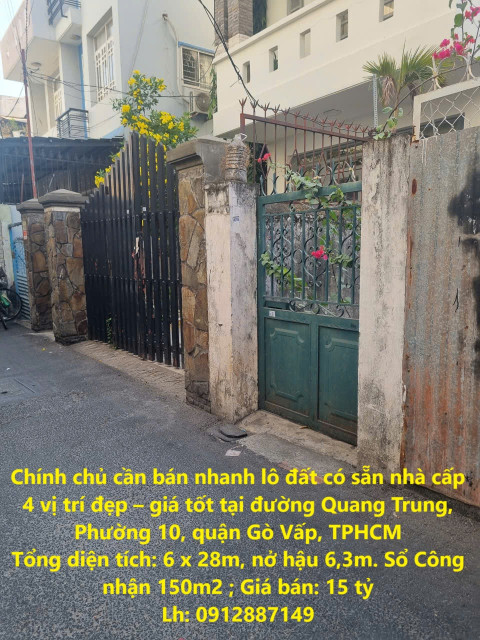 Chính chủ cần bán nhanh lô đất có sẵn nhà cấp 4 vị trí đẹp – giá tốt tại quận Gò Vấp, TPHCM