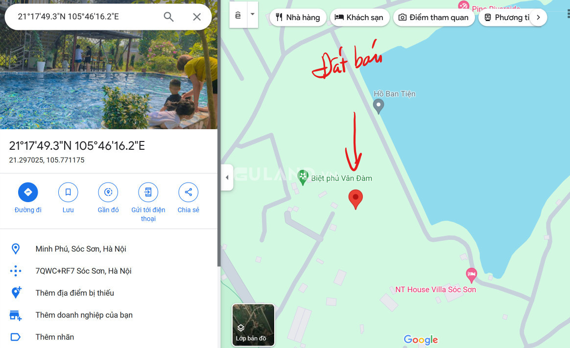 Chính chủ cần bán 1000m2 đất Thái Lai, Minh Trí,view 2 mặt hồ Ban Tiện gần biệt phủ Vân Đàm, sân golf Minh Trí