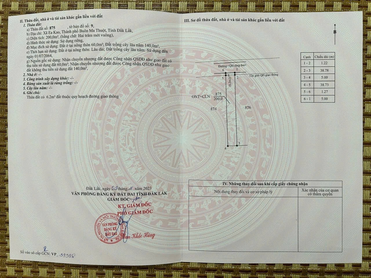 Đất hẻm cấp 1 đường 19/5 5x40m thổ cư, đường nhựa to xe tải bán 915tr