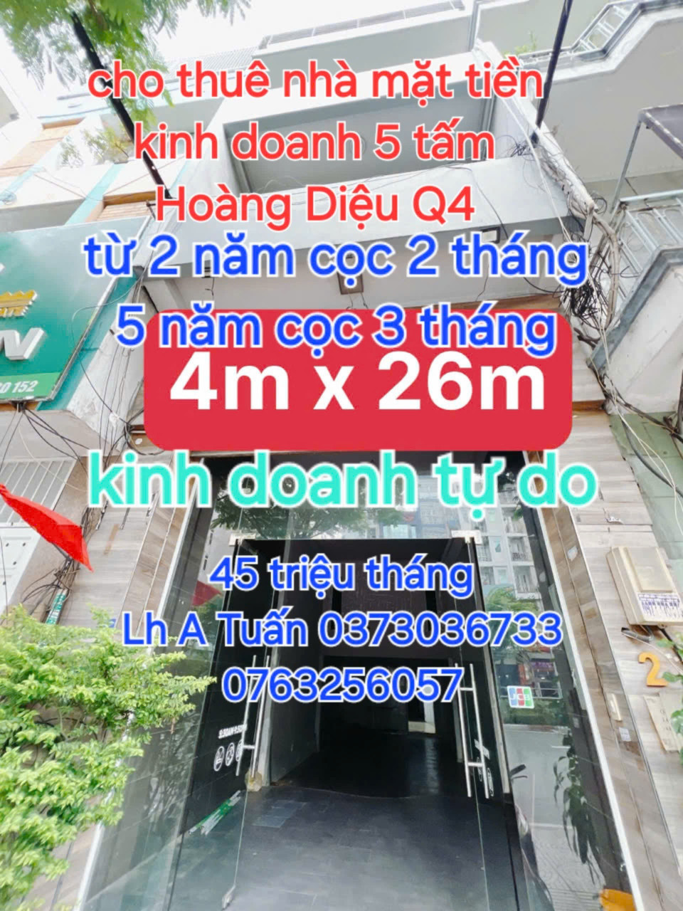 NHÀ THUÊ NGUYÊN CĂN  MẶT TIỀN KINH DOANH TỰ DO 
 NGANG 4 X 26 
ĐÚC 5 TẤM - 45 TRIỆU THÁNG HOÀNG DIỆU Q4