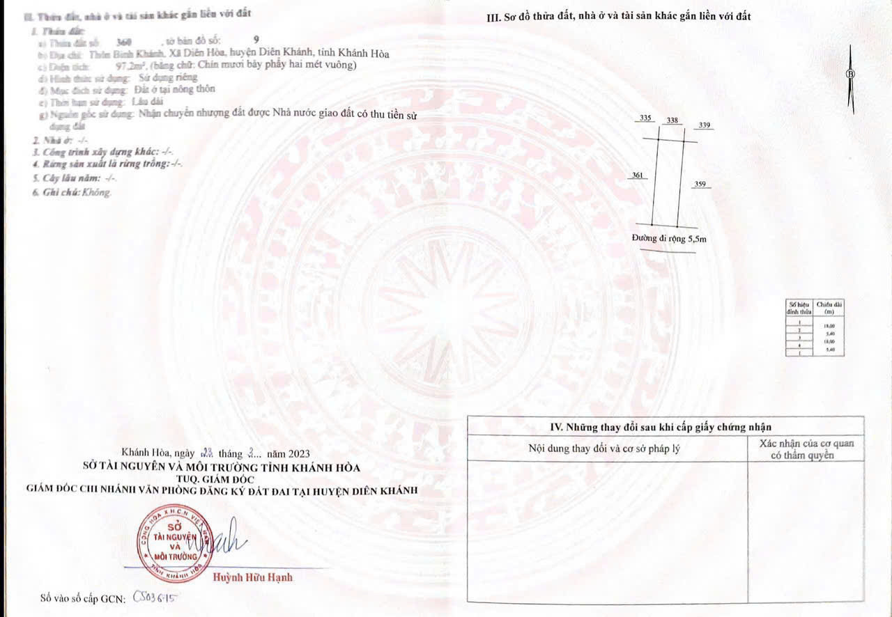 Chỉ còn có duy nhất 1 lô giá siêu rẻ đầu tư tiềm năng - Diên Hoà - Diên Khánh - 97m2 full thổ ngang 5 vuông vắn - 750 triệu/ bao sang tên . 090724084 Ngọc Bích Land