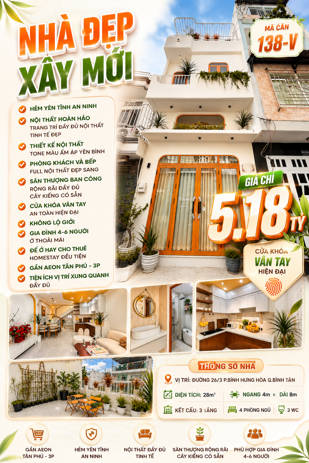 🏡✨ NHÀ MỚI ĐẸP – KHÔNG LỘ GIỚI – 4 TẦNG – FULL NỘI THẤT – SÁT AEON TÂN PHÚ CHỈ 1P