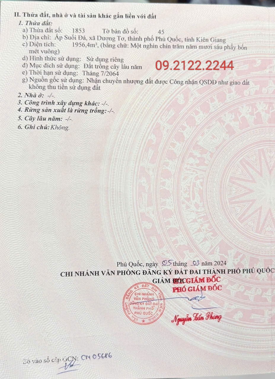 Bán đất 1956.3m² ngang 30.5m Suối Đá, Dương Tơ giá 10 tỷ tại Đường 3/2 Đặc khu Phú Quốc
