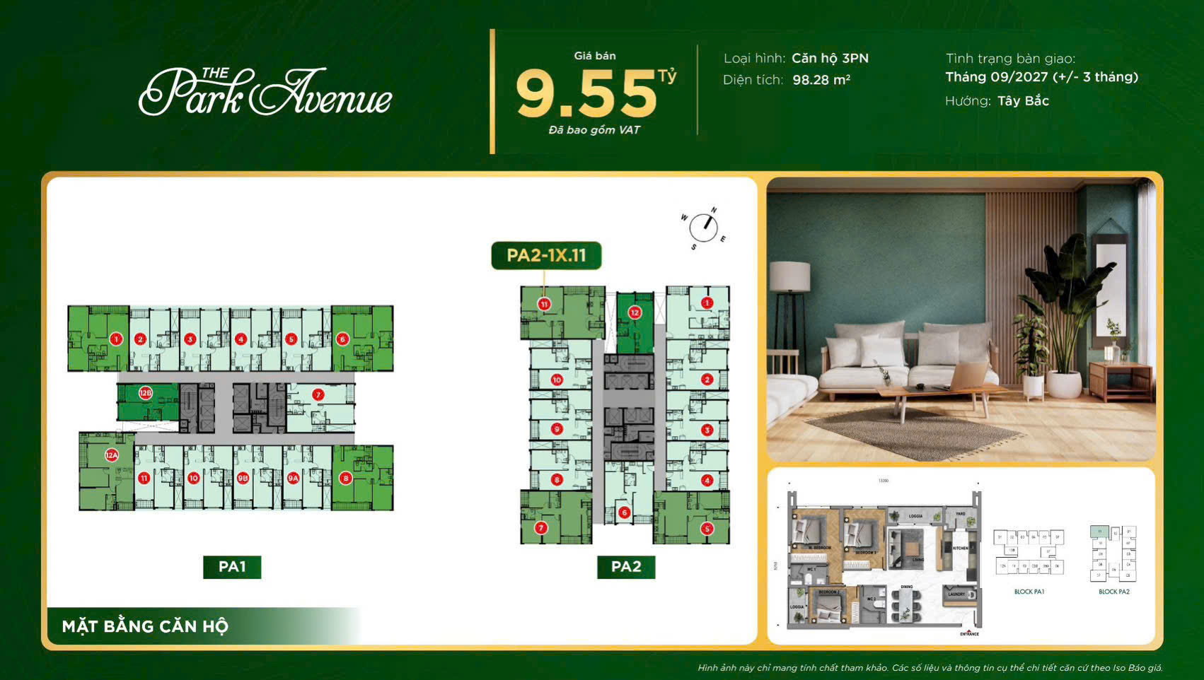 HOT💥 Căn 3PN  Dự án THE PARK AVENUE - giá cực tốt - chỉ từ 9.550 tỷ