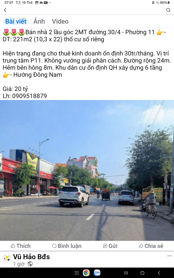 Bán nhà gốc hai mặt tiền đường 30 Tháng 4 phường 11 thành phố Vũng Tàu