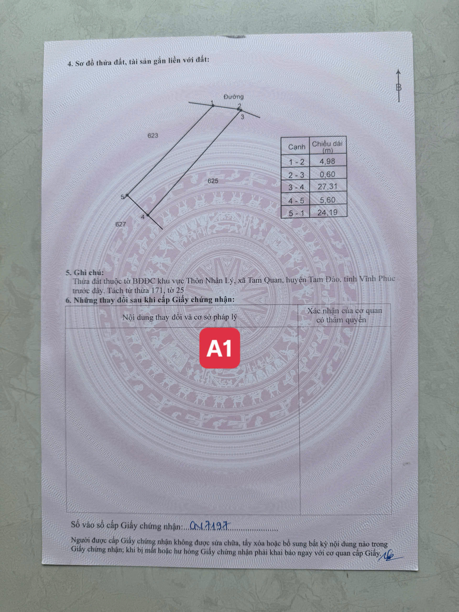 Bán 132m2 thổ cư 80m Tam Dương Bắc gần nhà văn hóa giá 7xx triệu