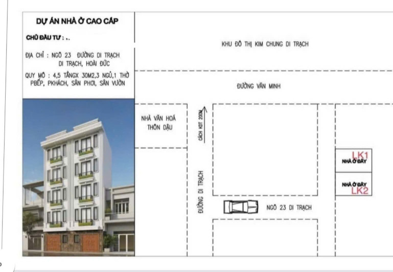 NHÀ CHÍNH CHỦ ĐẸP THUỘC DỰ ÁN NHÀ Ở CAO CẤP - GIÁ TỐT TẠI Di Trạch, Hoài Đức, TPHN