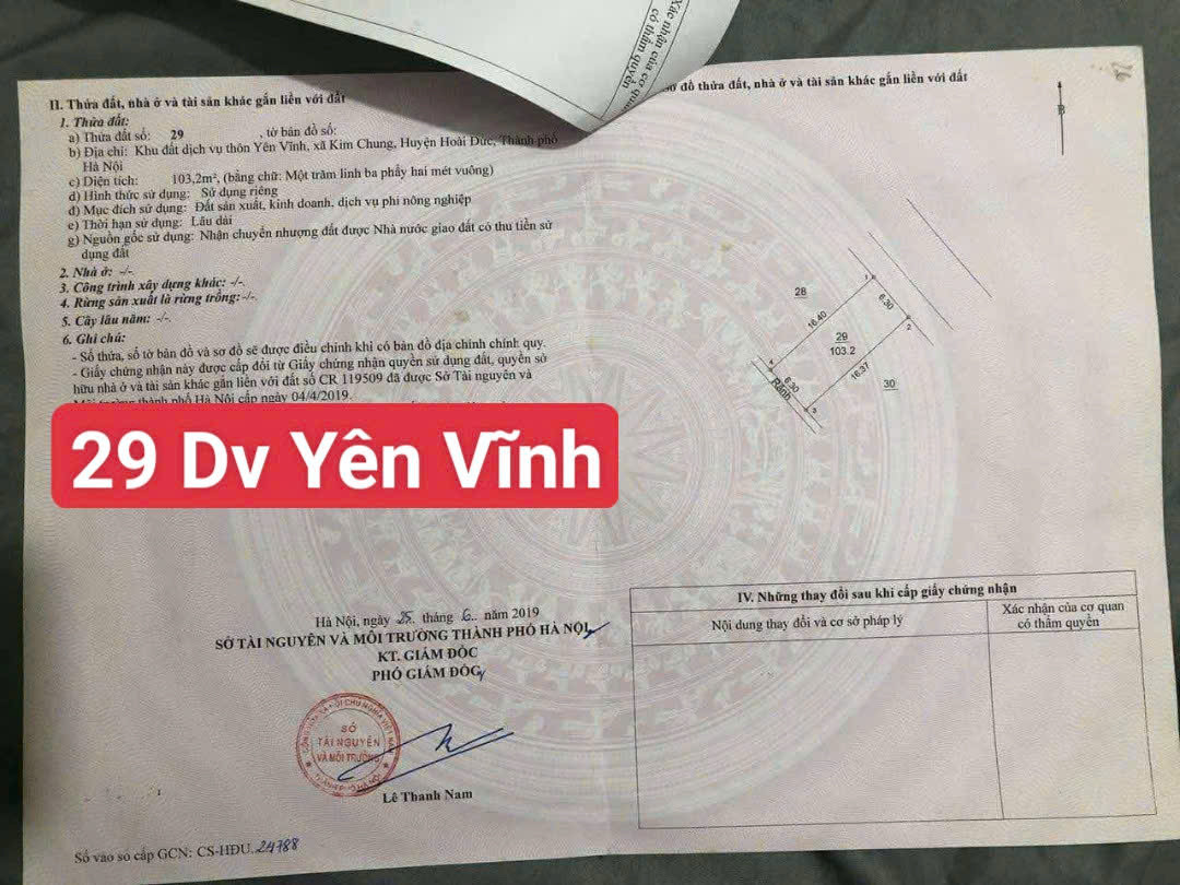 ĐẤT DỊCH VỤ YÊN VĨNH, KIM CHUNG, HOÀI ĐỨC GIÁ ĐẦU TƯ.