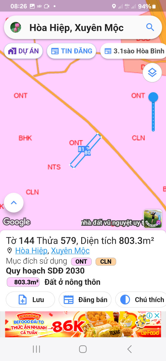 Đất thổ cư đẹp cần bán. Sát tỉnh lộ 329.xã Hòa hiệp. 10 x81