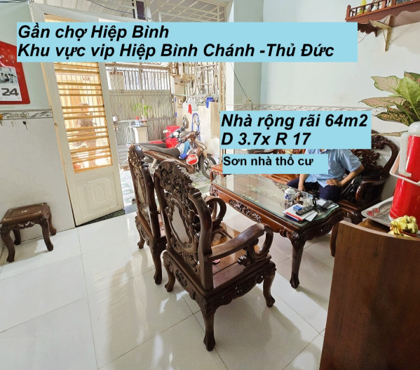 NHÀ RỘNG 64 M2- KHÔNG QUI HOẠCH - HIỆP BÌNH CHÁNH THỦ ĐỨC -(CHỢ HIỆP BÌNH) - GIÁ CHỈ 4.1 TỎI (TL)