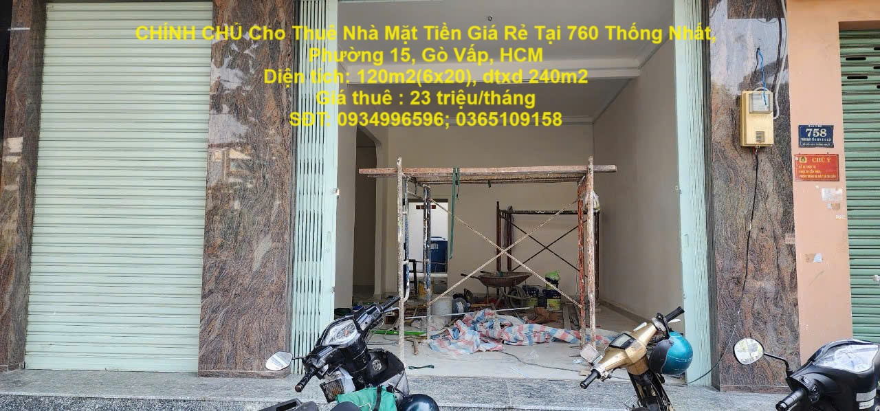 CHÍNH CHỦ Cho Thuê Nhà Mặt Tiền Giá Rẻ Tại 760 Thống Nhất, Phường 15, Gò Vấp, HCM