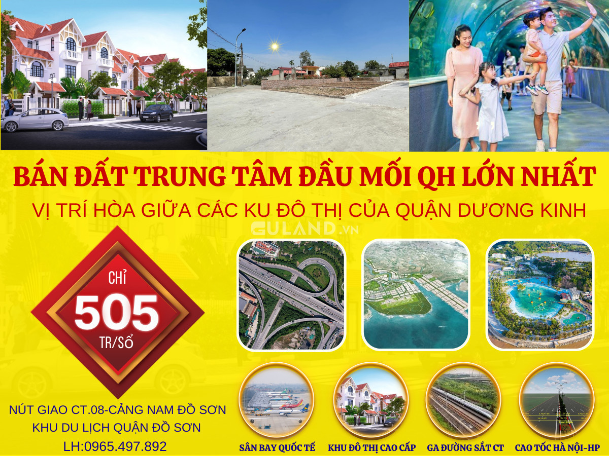 Bán lô đất sổ đỏ trung tâm quận Dương Kinh HP, giá 505tr/lô bao phí ra sổ.
