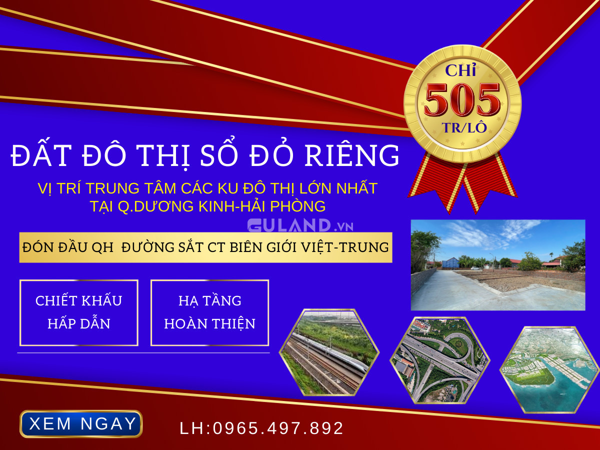 Chỉ 505tr có ngay lô đất sổ đỏ sát khu tái định cư và khu nhà ở liền kề trung tâm quận Dương Kinh HP.