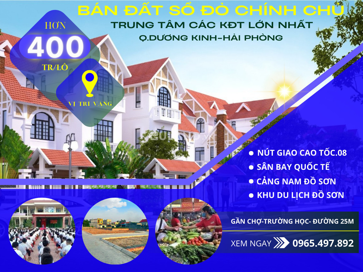 Bán lô đất trung tâm quận Dương Kinh cửa ngõ khu Kinh tế Nam Hải Phòng giá chỉ hơn 400 triệu/ lô.