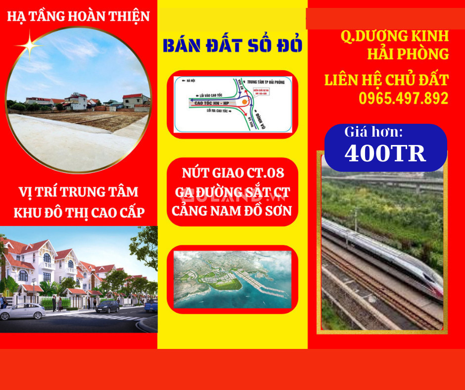 Bán lô đất sổ đỏ, đất đô thị gần nút giao cao tốc 5B trung tâm quận Dương Kinh, giá hơn 400tr/lô.