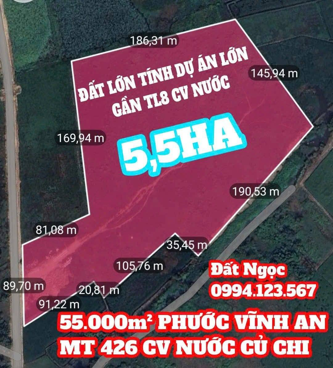 🟥Bán đất 55000m² mặt tiền đường 426 giá 195 tỷ gần Công viên nước Củ Chi