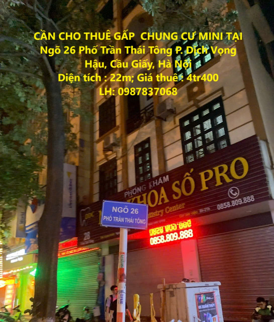 CẦN CHO THUÊ GẤP  CHUNG CƯ MINI TẠI Ngõ 26 Phố Trần Thái Tông P. Dịch Vọng Hậu, Cầu Giấy, Hà Nội