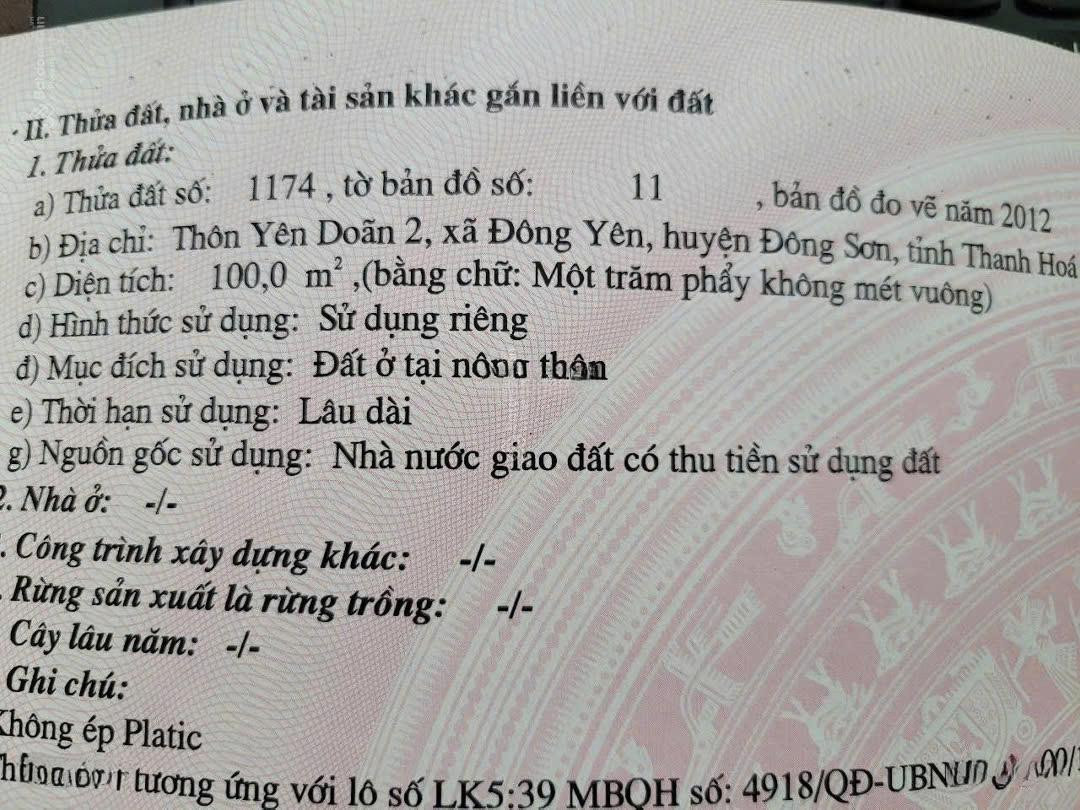 ĐẤT ĐẸP - GIÁ TỐT - Chính Chủ Cần Bán Lô Đất tại Đường 517, Xã Đông Yên, Đông Sơn, Thanh Hóa.