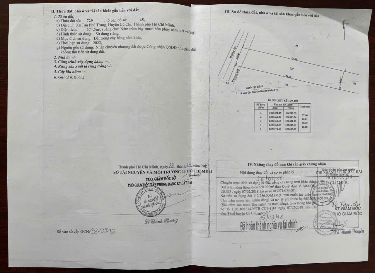 (L548) Đất mặt tiền Đường 70, xã Tân Phú Trung, dt 575m2, thổ cư 541m2, giá chỉ 3 tỷ 700