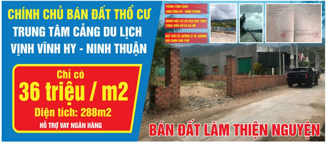 Bán đất thổ cư  Vĩnh Hy – Ninh Thuận làm thiện nguyện , giá Tốt cho khách ủng hộ làm công tác thiện nguyện