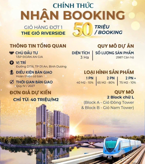 Chính thức nhận Booking The Gió Riverside của An Gia Group, ưu đãi chọn căn đẹp giá tốt, Đợt 1 chỉ thanh toán 10%, được bàn giao nội thất cao cấp, giao nhà 2027