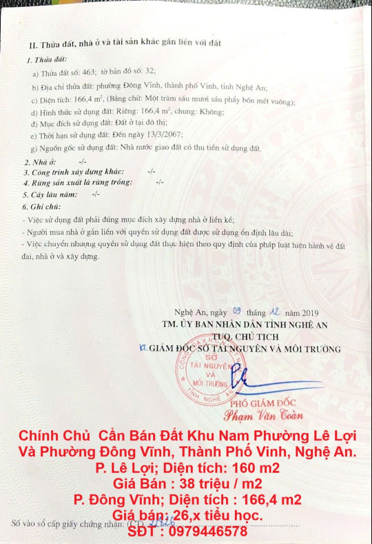 Chính Chủ  Cần Bán Đất Khu Nam Phường Lê Lợi Và Phường Đông Vĩnh, Thành Phố Vinh, Nghệ An.