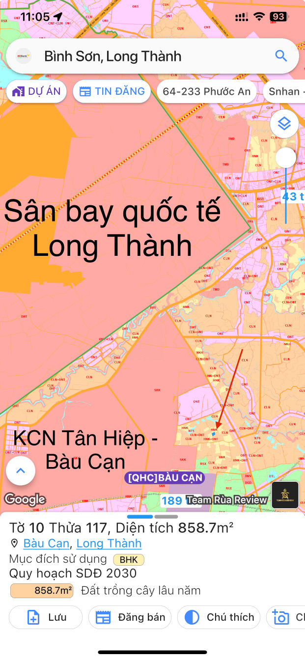 Bán đất 858.7m² 1.7 tỷ tại Xã Bàu Cạn Huyện Long Thành