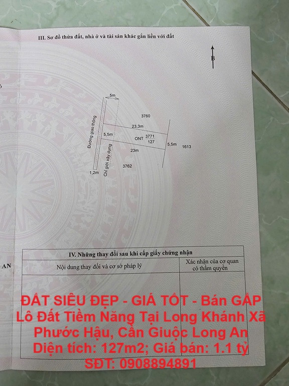 ĐẤT SIÊU ĐẸP - GIÁ TỐT - Bán GẤP Lô Đất Tiềm Năng Tại Long Khánh Xã Phước Hậu, Cần Giuộc Long An