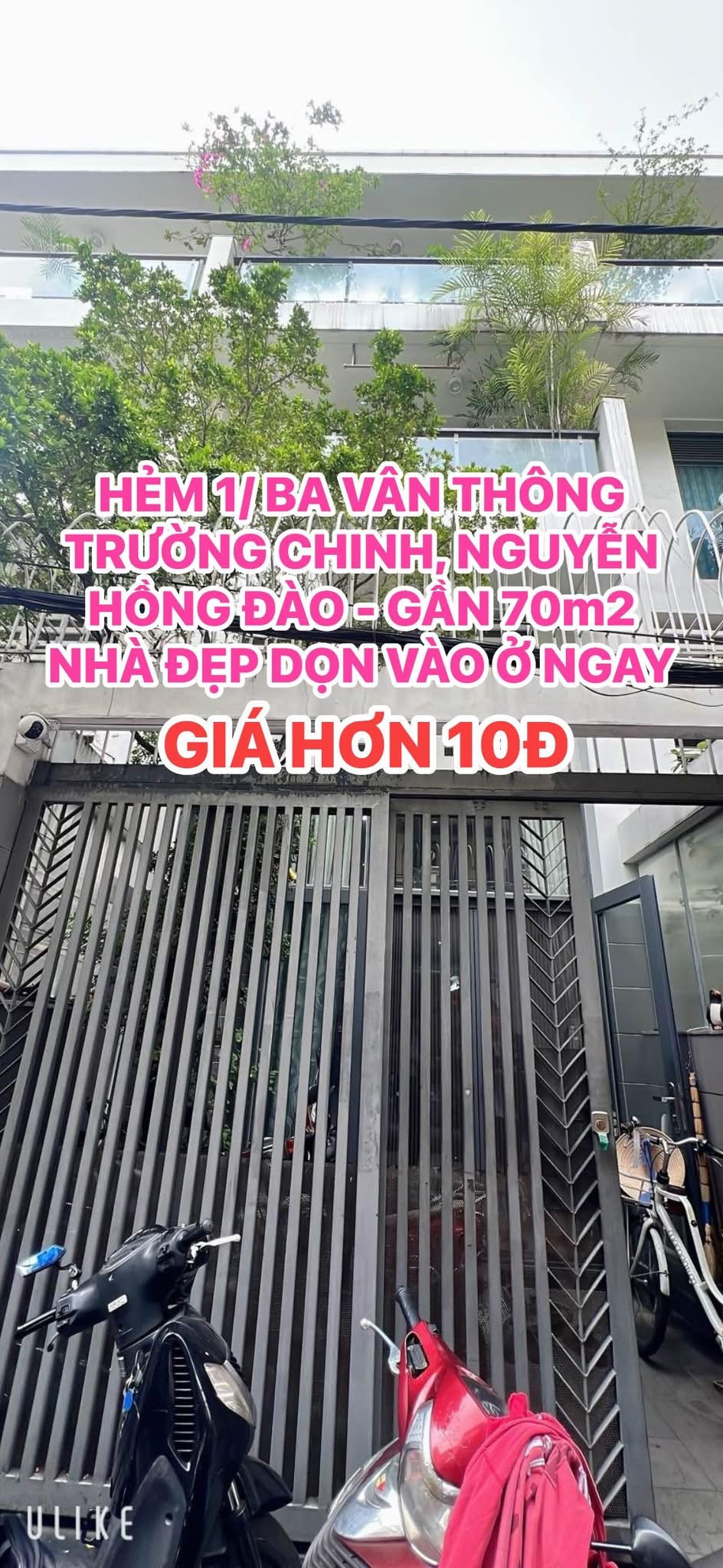 NHÀ ĐẸP HẺM 1/ BA VÂN THÔNG TRƯỜNG CHINH, NGUYỄN HỒNG ĐÀO - DT GẦN 70m2 - GIÁ HƠN 10Đ