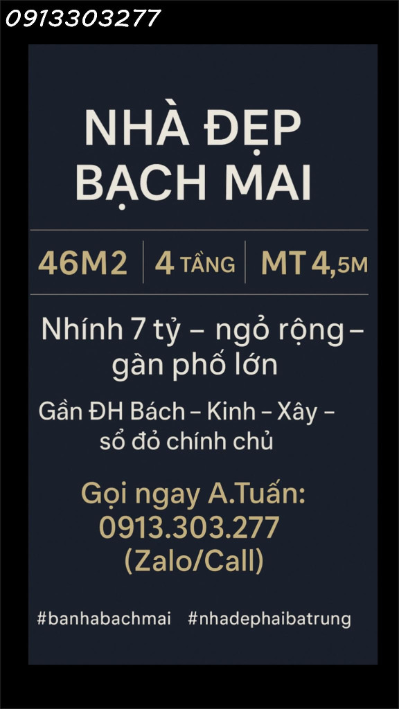 NHÀ PHỐ BẠCH MAI – HAI BÀ TRƯNG -Diện tích: 46m² – 4 tầng – Mặt tiền 4.5m
