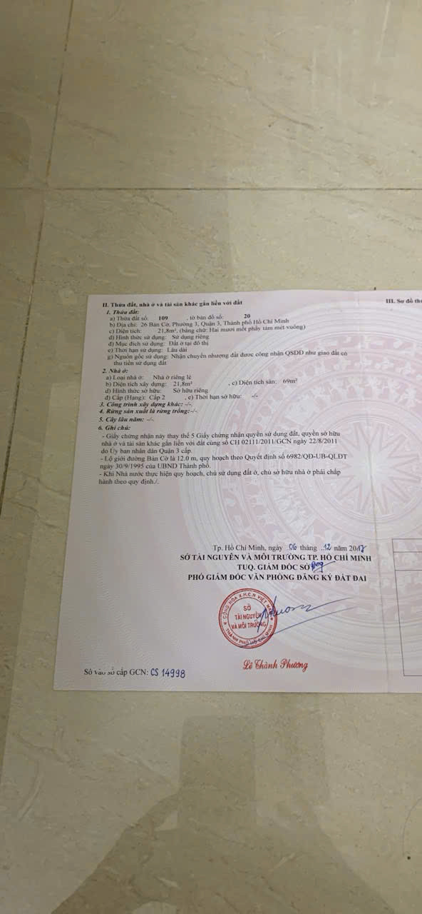Bán nhà 26 Bàn Cờ, P.3, Q.3 – Giá 12,8 tỷ