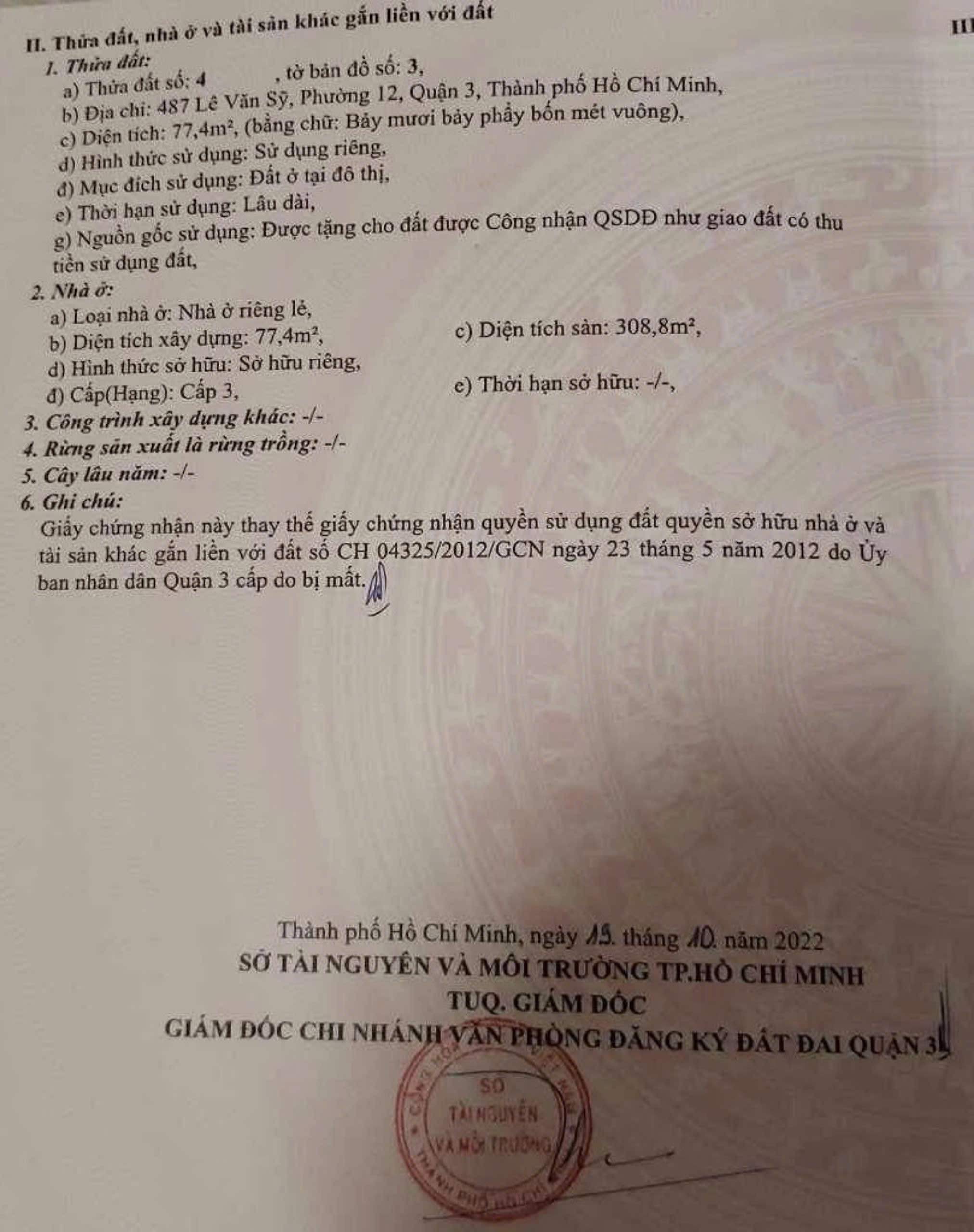 Bán nhà 487 Lê Văn Sỹ, P.12, Quận 3 – Giá 38 tỷ
