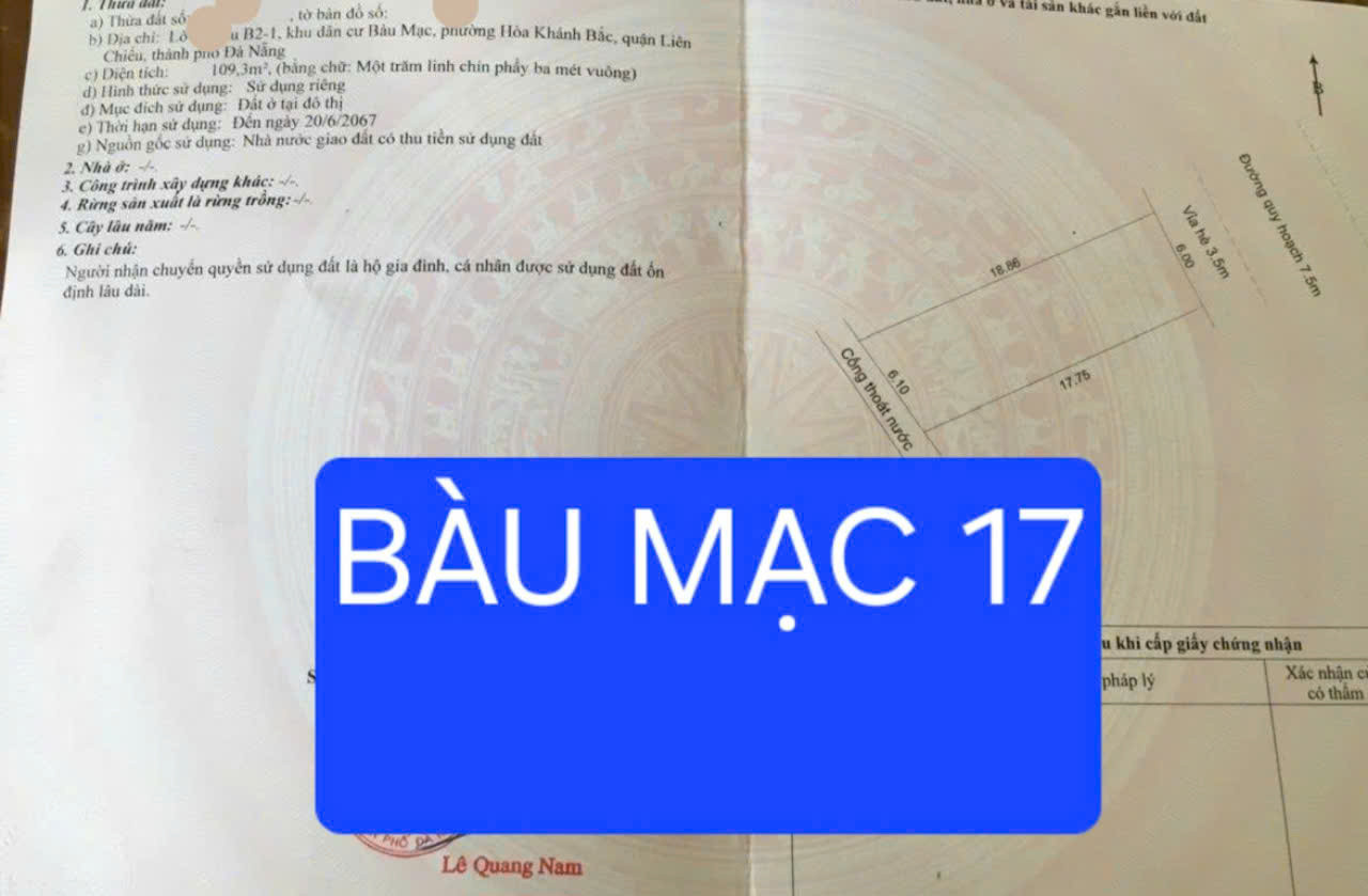 🔴💥Bán đất 2 lô liền kề đường Bàu Mạc 17 - DT 212.5m2 -  gần biển