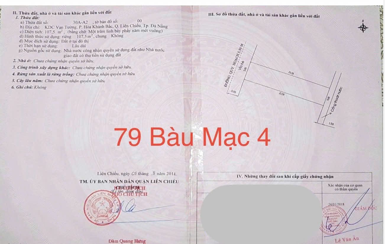 Bán Đất MT Bàu Mạc 4 Liên Chiểu 📌📌📌LÀM VIỆC TRỰC TIẾP GIÁ TỐT !!!