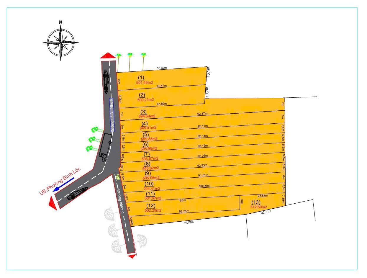 Bán đất 501.8m² ngang 5.6m giá 800 triệu tại Đường Bình Lộc Phường Bình Lộc