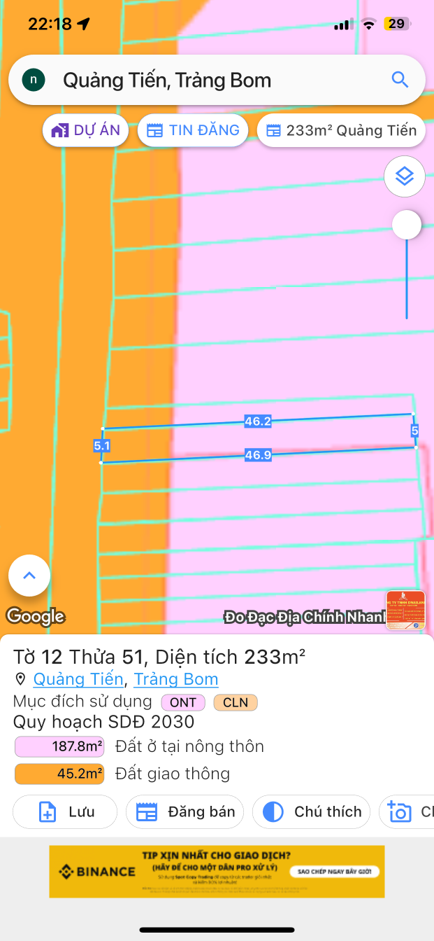 Cần bán đất mặt tiền đường Bình Minh - Giang Điền