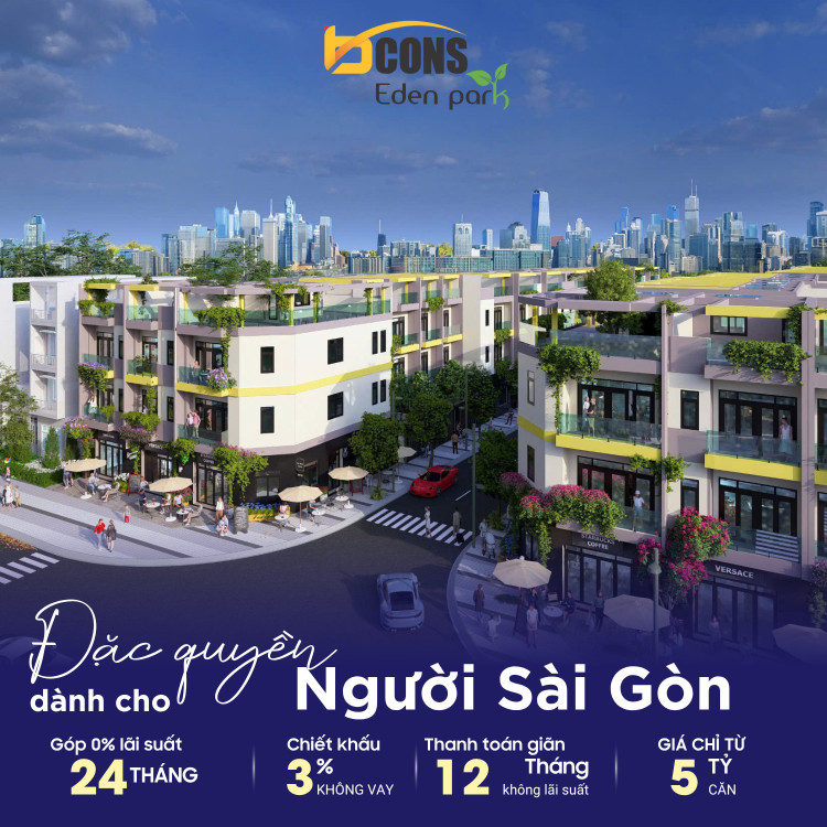 Nhà phố Bcons Eden Park, sổ hồng riêng, giá từ 5 tỷ