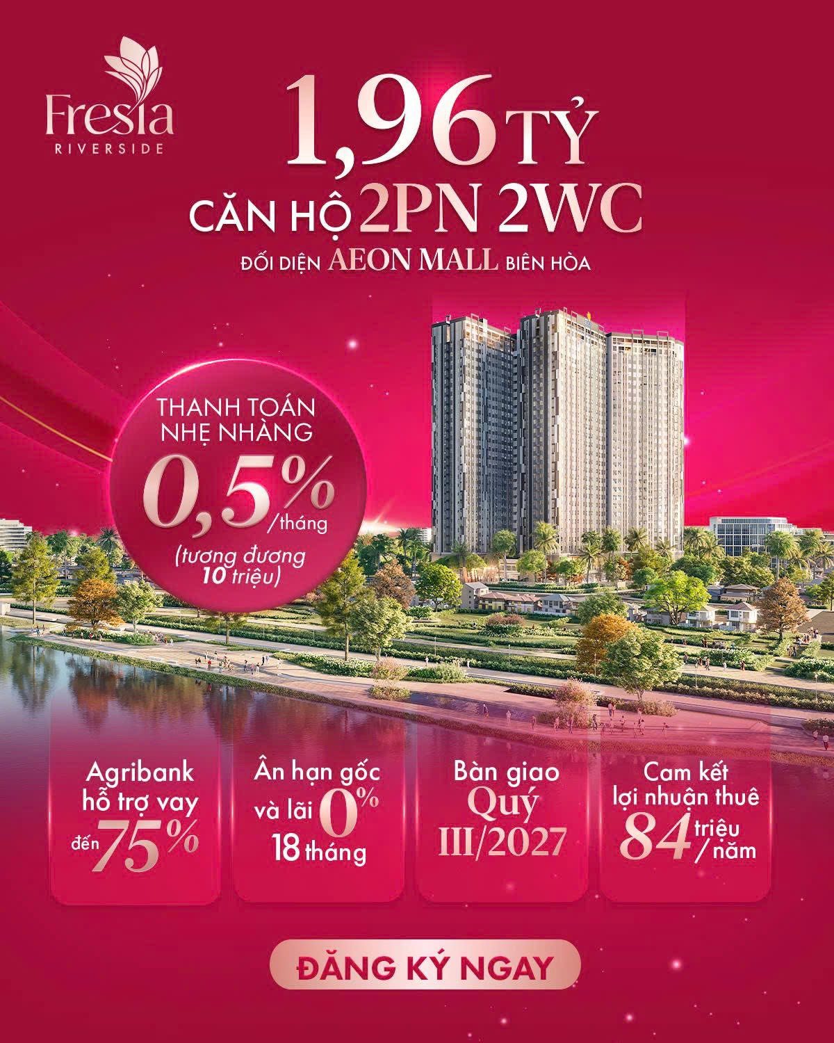 Căn hộ Tân Vạn ven sông giá đầu tư rẻ nhất khu vực Biên Hòa, có hỗ trợ trả góp 0% lãi suất