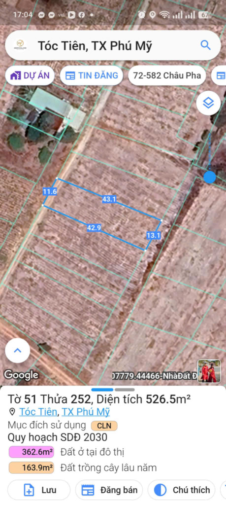 Chính chủ bán nhanh lô đất tại thị xã Phú Mỹ