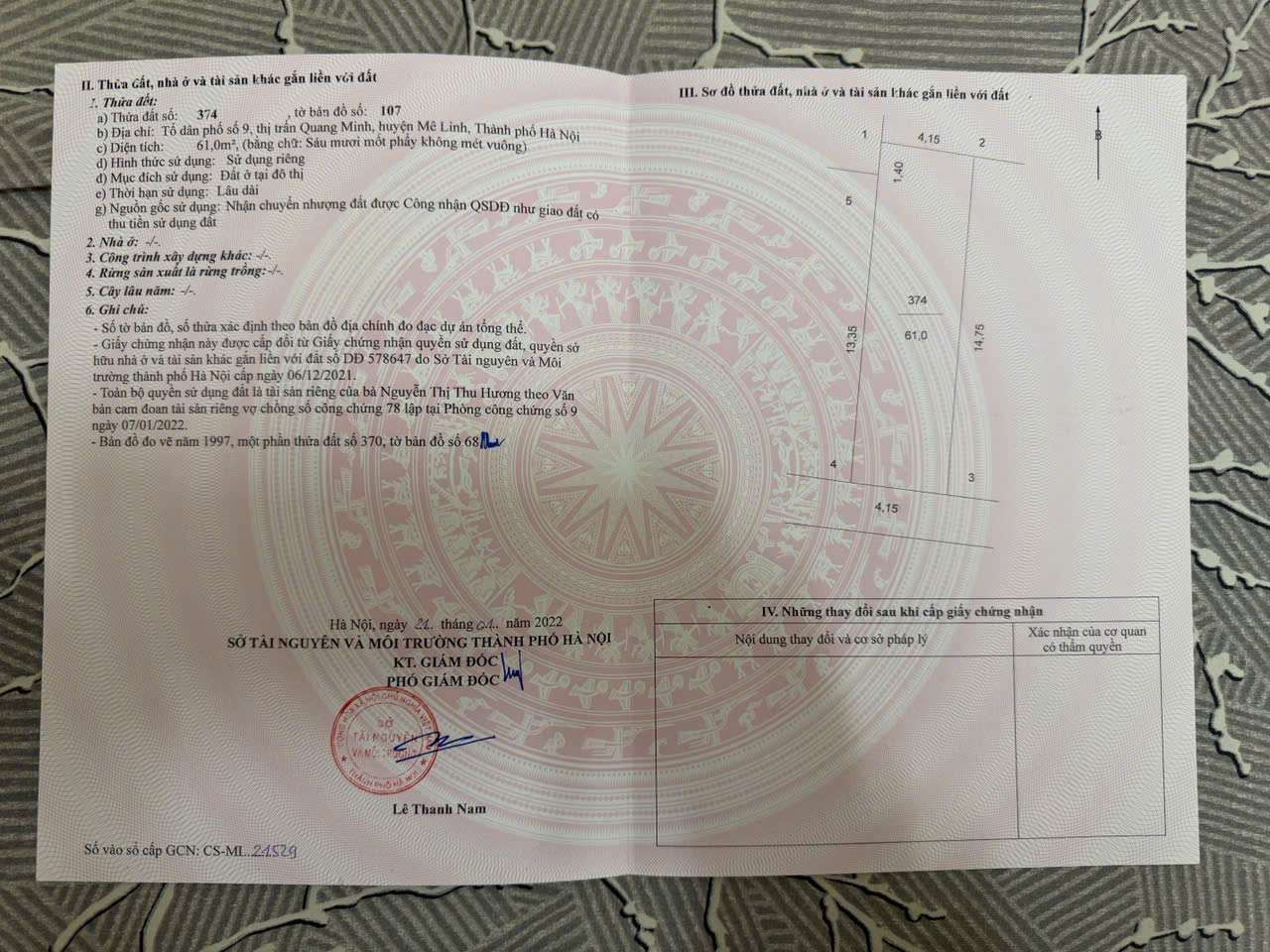 Bán Đất TT Quang Minh,Mê Linh,full TC 61m,giá đầu tư,sổ sẵn