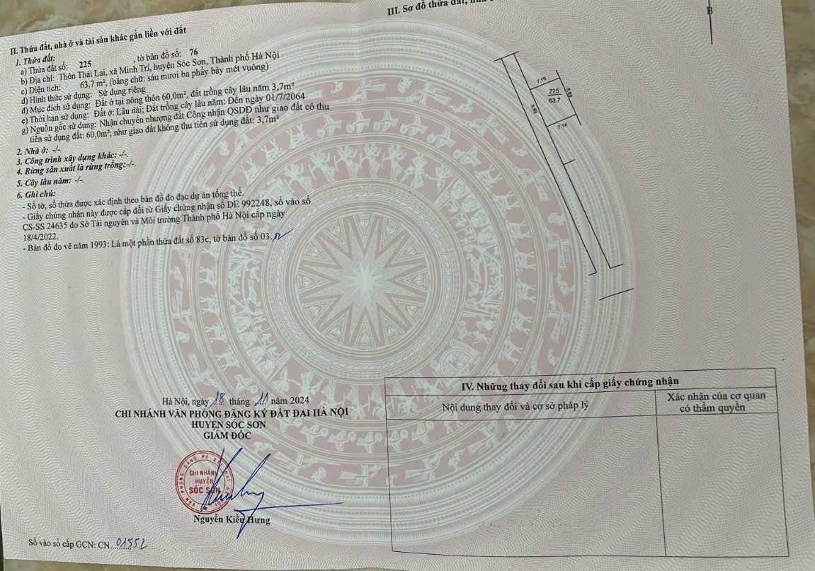 Bán đất 63,7m² ngang 6,9m giá 1.6 tỷ Xã Kim Anh