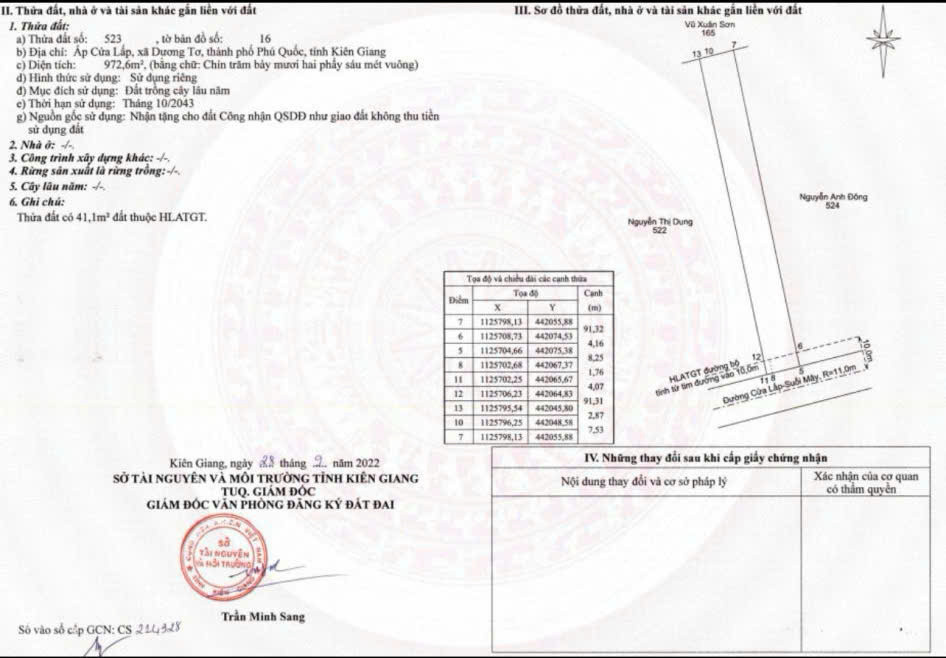 Bán đất mặt tiền suối mây cửa lấp phía núi   Phú Quốc, Dương Tơ, 972m², 16 tỷ, sổ đỏ