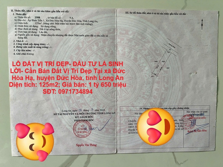 LÔ ĐẤT VỊ TRÍ ĐẸP- ĐẦU TƯ LÀ SINH LỜI- Cần Bán Đất Vị Trí Đẹp Tại huyện Đức Hòa, tỉnh Long An
