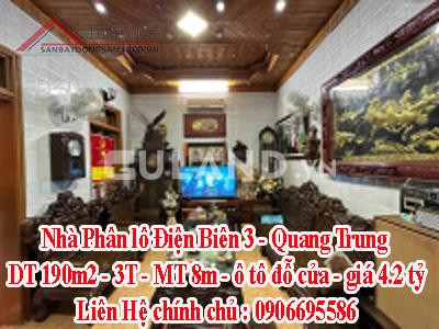 Nhà Phân lô Điện Biên 3 - Quang Trung DT 190m2 - 3T - MT 8m - ô tô đỗ cửa - giá 4.2 tỷ