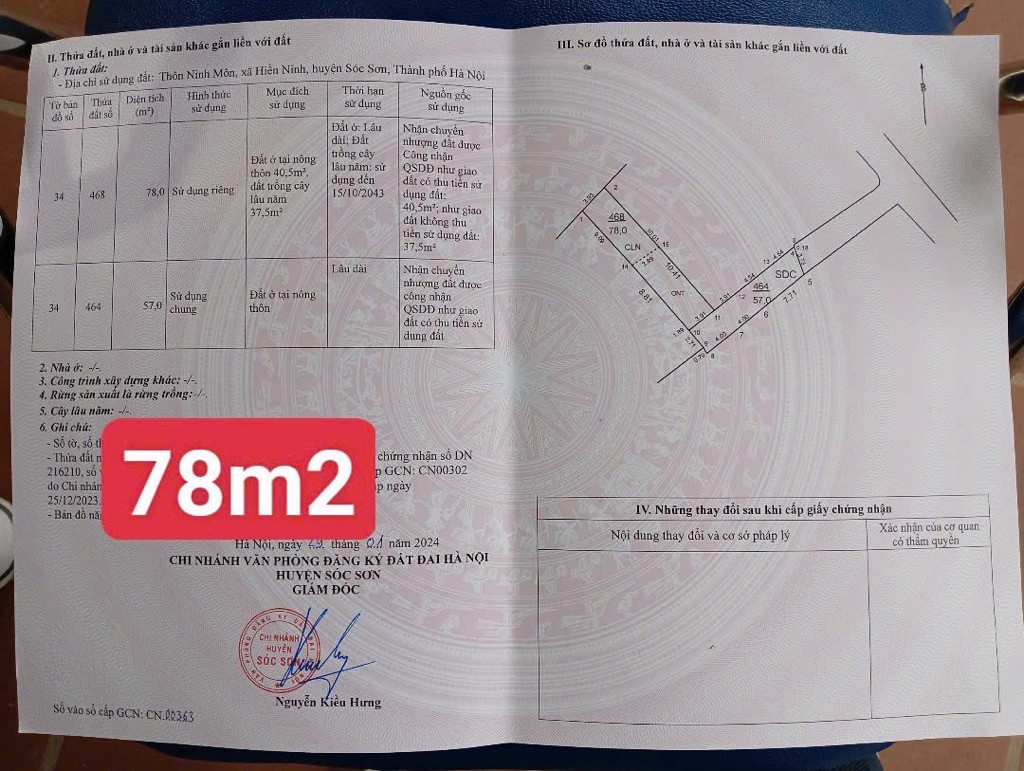 Bán đất 78m² ngang 3,9m giá 1.8 tỷ Xã Nội Bài