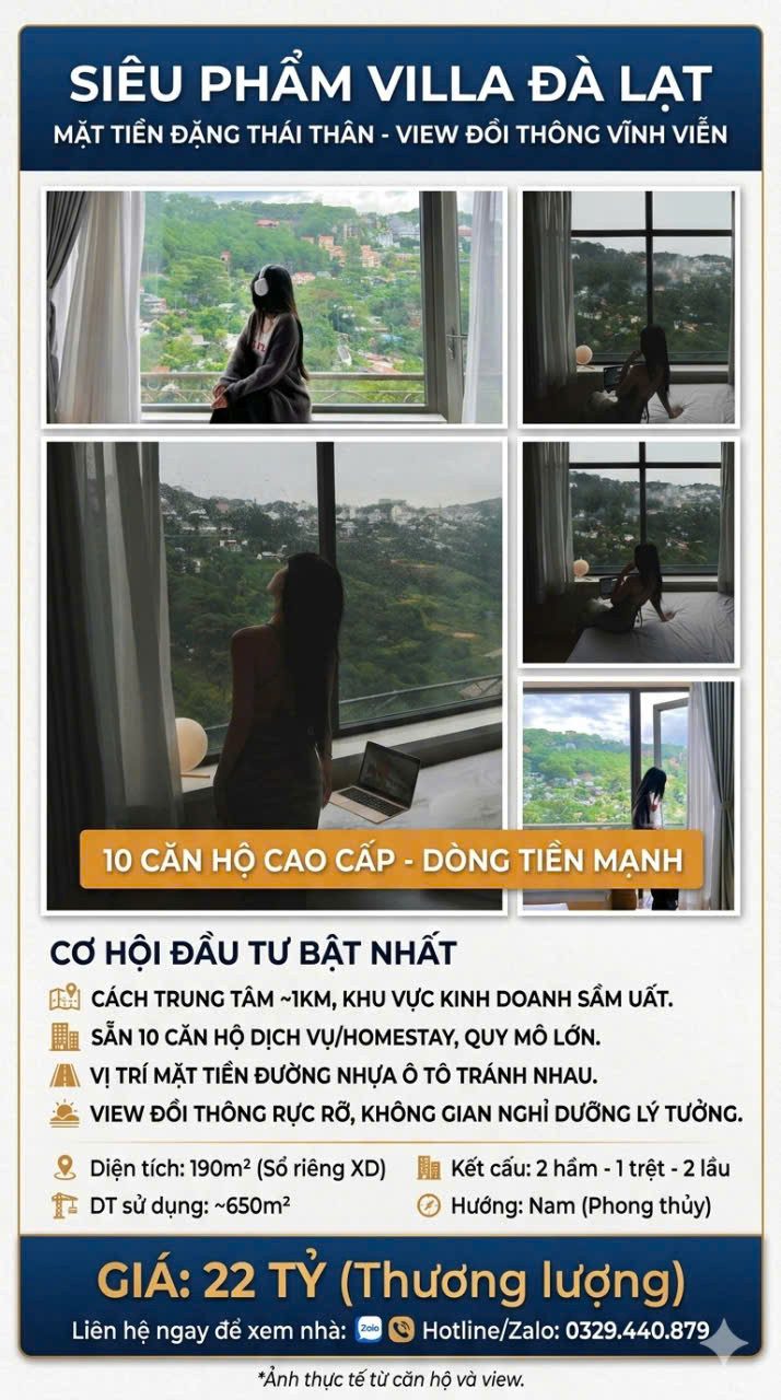 ✅VILLA VEW ĐẸP VĨNH VIỄN ĐỒI THÔNG MẶT TIỀN ĐẶNG THÁI THÂN CÓ 10 CĂN HỘ  ĐÀ LẠT…