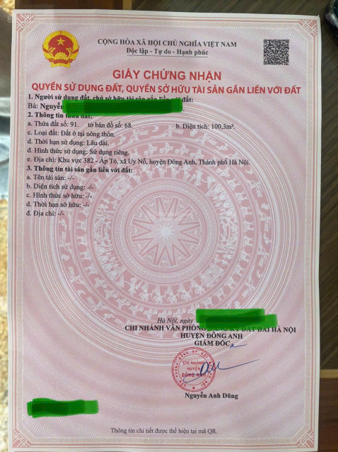 Bán gấp đất Uy Nỗ Đông Anh - 100.3m2 - giá giải ngân sổ đỏ chính chủ